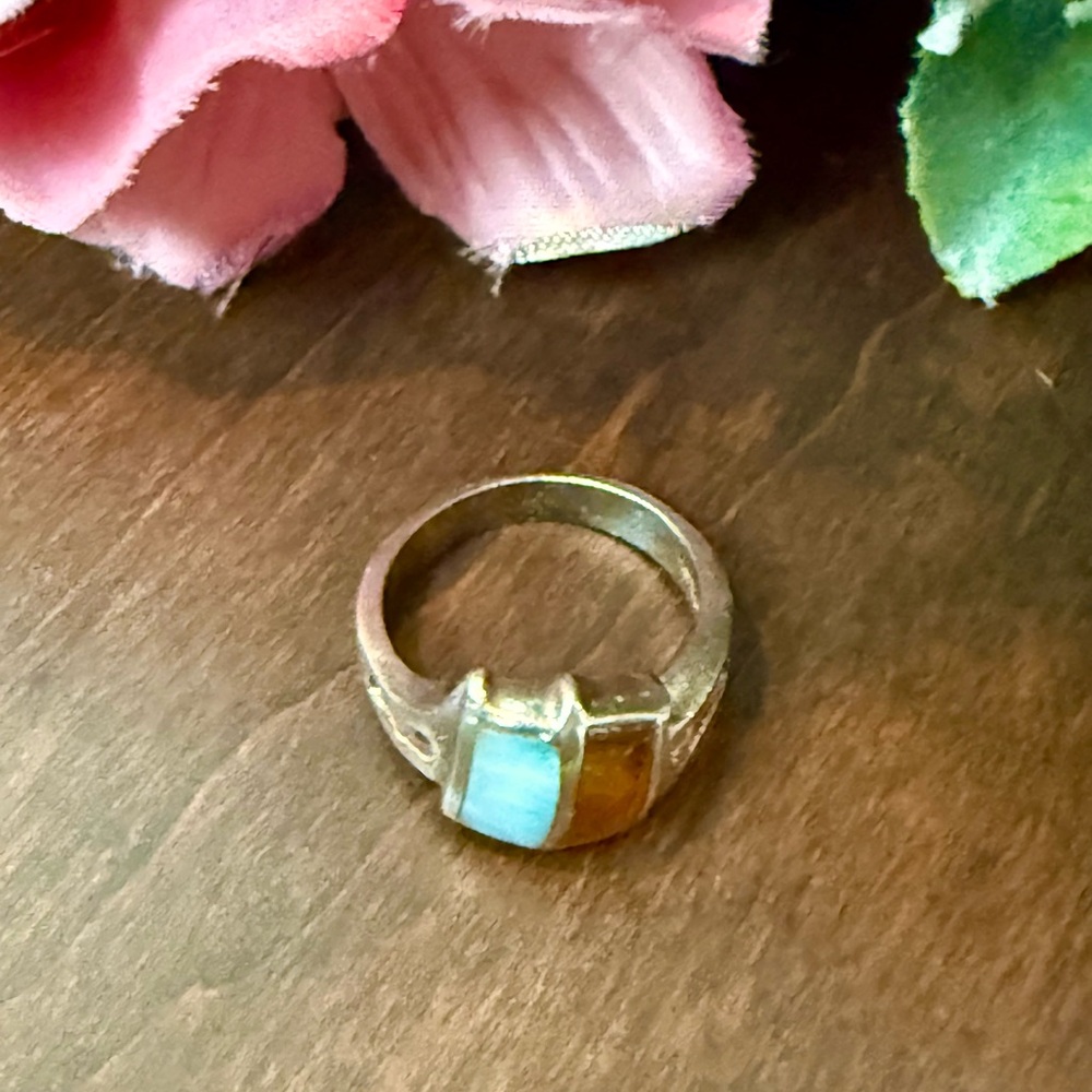 Authentic Dominican Handcrafted Larimar and Amber Ring - Picture 10 of 10